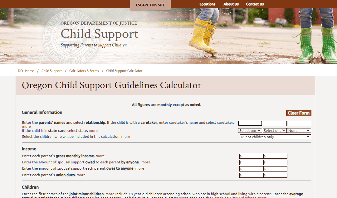 Child support calculator website