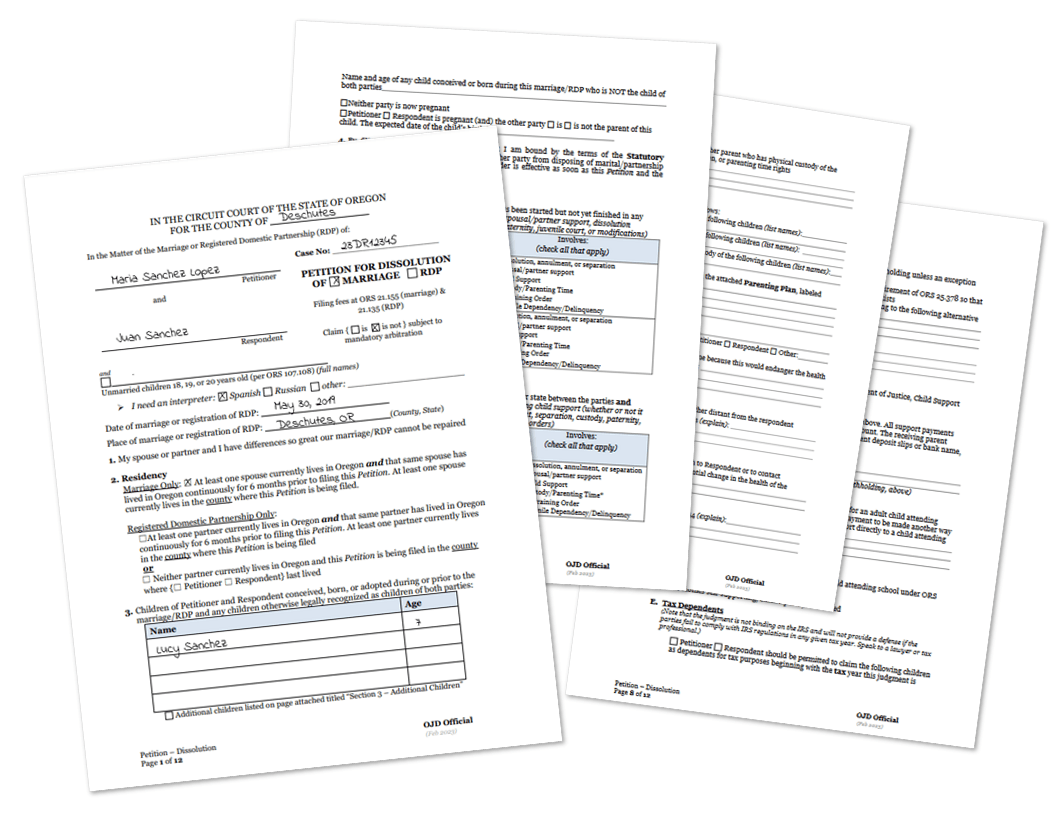 Oregon divorce petition form